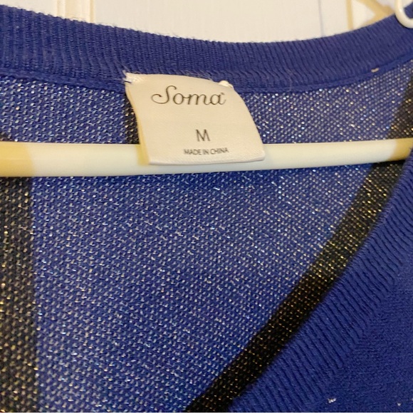 Soma Lurex V-Neck Sweater Tunic Galaxy Blue Silver Sparkles Long Sleeve Medium - Picture 6 of 9
